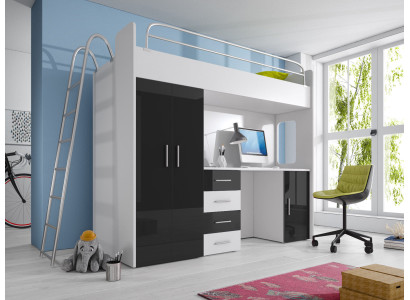 Double bunk bed BUNK BETT Bunk bed Desk + Wardrobe -RAJ 4D Black