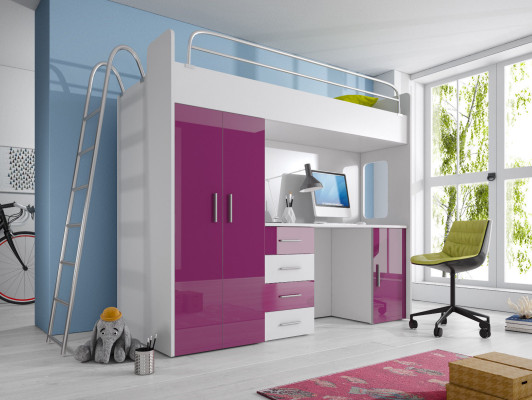 Double bunk bed BUNK BETT Bunk bed Desk + Wardrobe -RAJ 4D Black