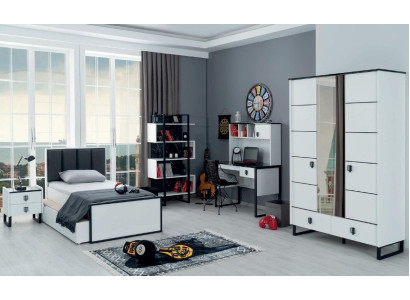 Youth Room Set Bed Bedside table Bookshelf Desk Wardrobe Design Modern