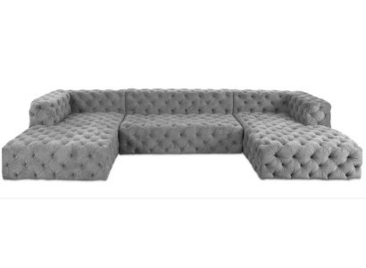Chesterfield U-shape Sofa Gray XXL Big Textile Fabric Couches Luxury Furniture Upholstery