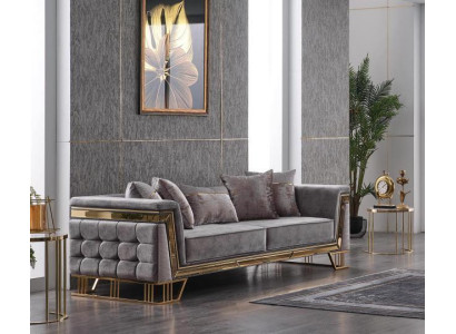 Gray three-seater luxury living room couch designer textile sofa seating furniture