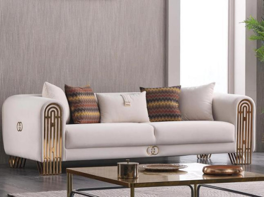 White Living room stainless steel Couch Upholstered furniture Textile Design Style Sofa