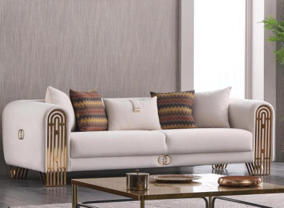 White Living room stainless steel Couch Upholstered furniture Textile Design Style Sofa