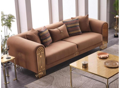 Modern stainless steel three-seater luxury upholstered sofas textile furniture sofa couch