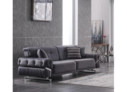 Gray designer three-seater Living room furniture Textile upholstered sofa Modern