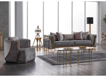 Gray Sofa set 3+1 Seater with stainless steel Couch Sofa Upholstery Set 2pcs