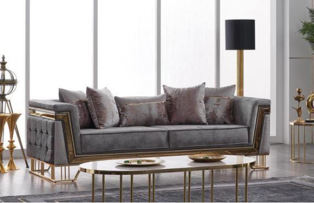 Gray Sofa set 3+1 Seater with stainless steel Couch Sofa Upholstery Set 2pcs