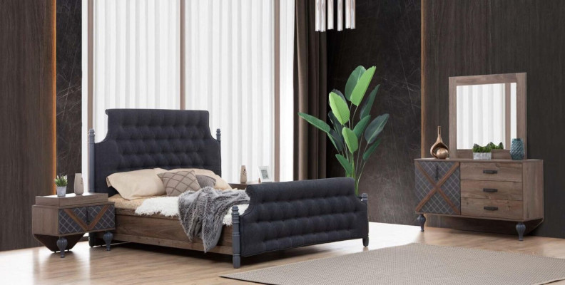 Bed Bedside table Chest of drawers with Mirror Bedroom 4 pcs. Chesterfield set