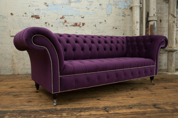 Chesterfield Original Sofa Couch Textile Sofas Fabric Purple 225cm Couches