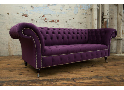 Chesterfield Original Sofa Couch Textile Sofas Fabric Purple 225cm Couches
