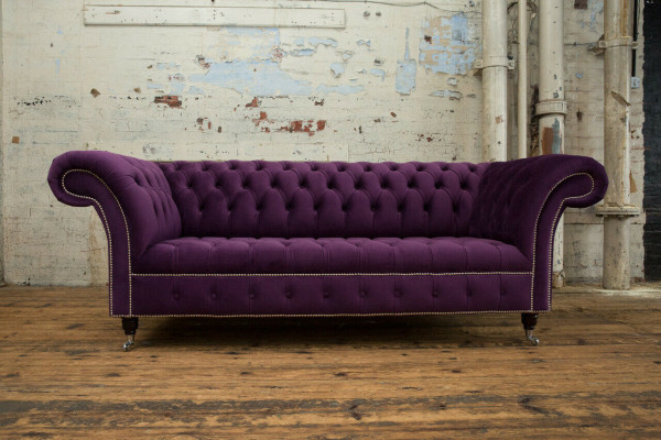 Chesterfield Original Sofa Couch Textile Sofas Fabric Purple 225cm Couches