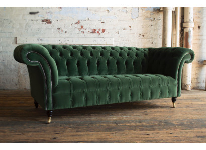 Classic Chesterfield Design Couch 3 Seater Sofa Couch Velvet Leather big green new