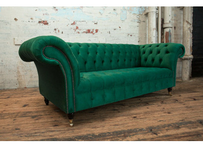 Classic Chesterfield Couch 3 Seater Sofa Couch Velvet Leather Design big green new