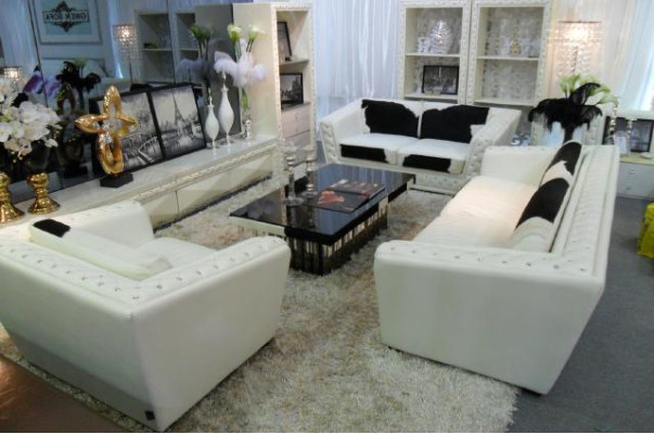 Luxury Sofa Chesterfield Three Seater Genuine Leather Couches White Modern