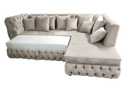 Chesterfield Corner sofa L-shape with Bed function Textile luxury sofa 340 x 220