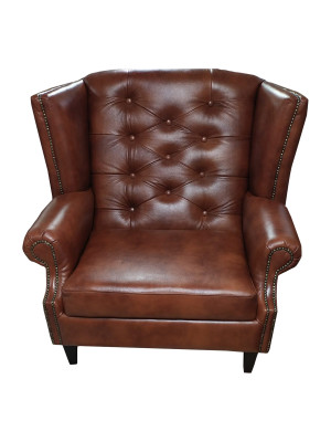 Luxury Wing Chair Chesterfield Armchair Leather Brown Couch Modern Furniture