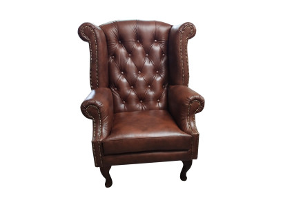 Chesterfield Wing Chair Leather Armchair Single Seater Lounge Brown Modern