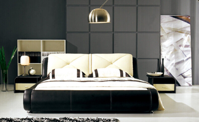 Leather Bed Upholstery Luxury Design Double Hotel Wood Beds Sleep Room
