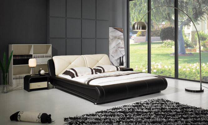 Leather Bed Upholstery Luxury Design Double Hotel Wood Beds Sleep Room