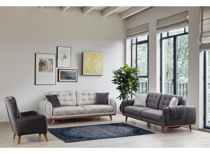 Seating set 3 + 3 + 1 in a modern style, medium-soft textile, gray new