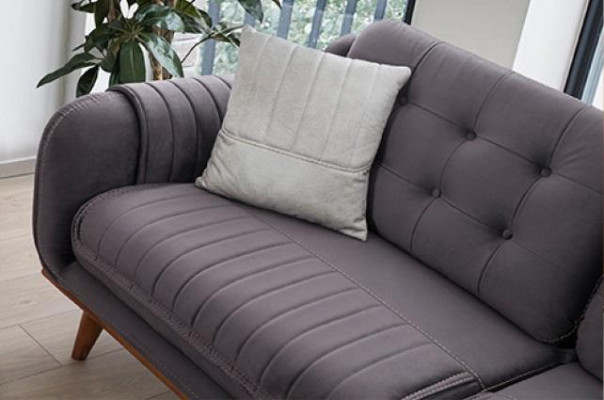 Seating set 3 + 3 + 1 in a modern style, medium-soft textile, gray new
