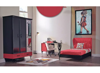 Children Bedroom Red Black Classic Complete room Wardrobe Bed