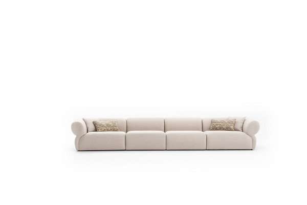 Large beige attractive 6-seater sofa in a simple design made from premium materials