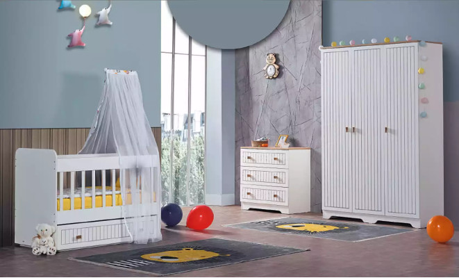 Baby Complete room Wardrobe Bed Childrens room Infant Chest of drawers 3pcs.