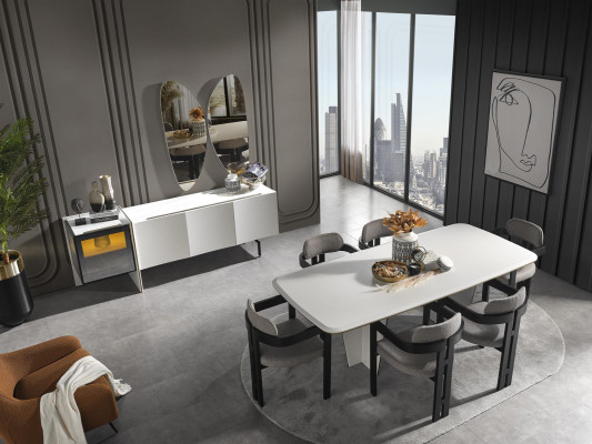 Suite Dining set Dining room Dining table Luxury Chairs Dining area 7pcs White