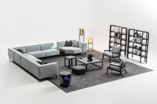 Corner sofa Couch Upholstery Furniture U-shape Living landscape with Armchair Gray Couches