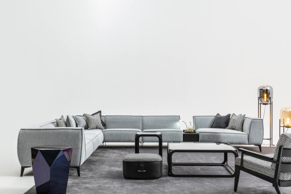 Corner sofa Couch Upholstery Furniture U-shape Living landscape with Armchair Gray Couches