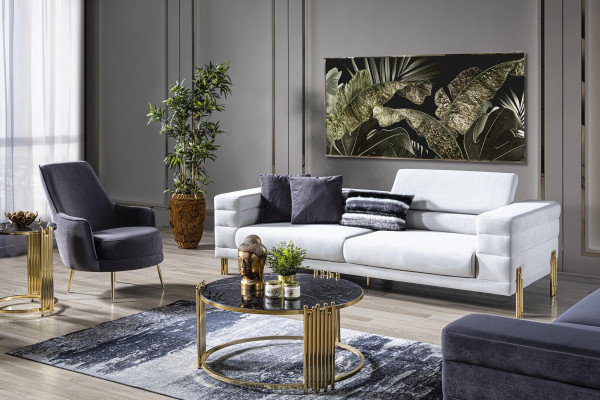 Four Seater Sofa 4 Seater Sofas Fabric White Living room Luxury Modern Seat