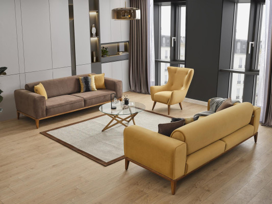 Four Seater Sofa 4 Seater Sofas Fabric Brown Living room Luxury Modern
