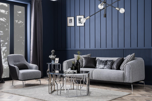 Three Seater Sofa 3 Seater Sofas Seat Fabric Gray Living room Modern Luxury