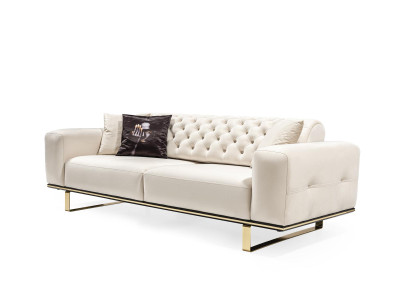 Three Seater Chesterfield Sofa 3 Seat Sofas White Fabric Living room Luxury