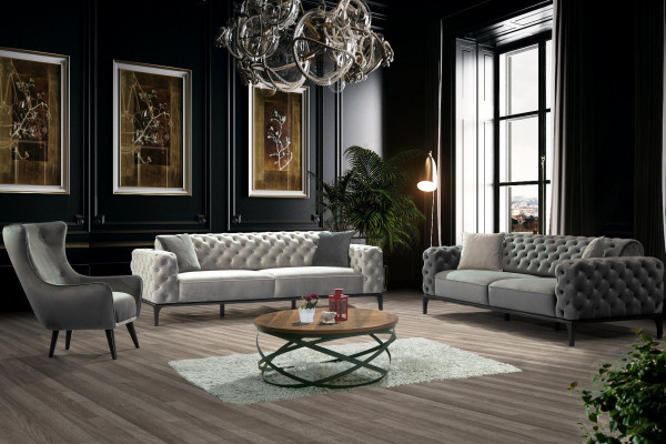 Sofa 3 Seater Three Seater Sofas Fabric Gray Living room Chesterfield new