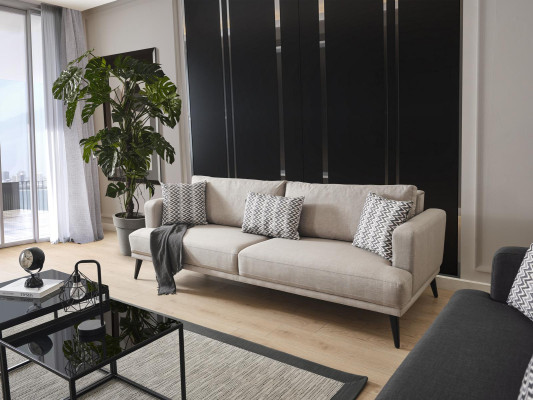 Sofa 3 Seater Three Seater Sofas Fabric Beige Living room Modern Design