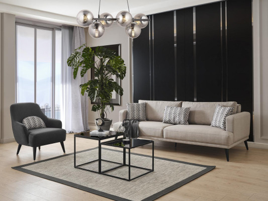 Sofa 3 Seater Three Seater Sofas Fabric Beige Living room Modern Design