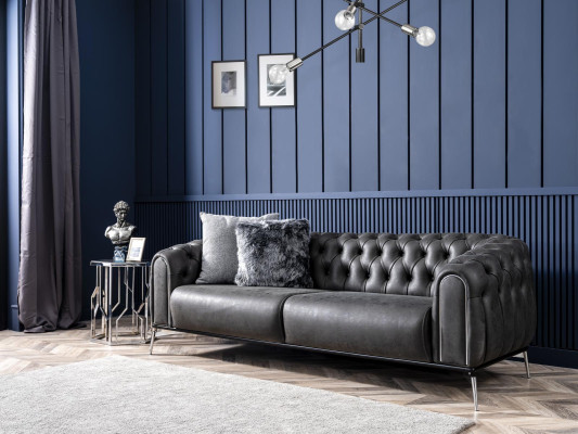 Chesterfield Suite Sofa 4 Seat Armchair Four-seater Imitation leather Black