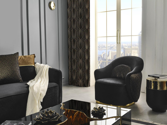 Armchair Wing Chair Modern Fabric Living room Polyester Blue Design Seat