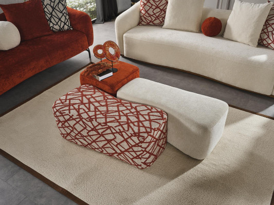 Sofa set Living room Set Sofa 4 Seater Armchair 3x Stool White Four-seater Fabric