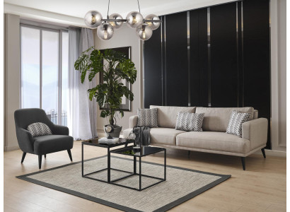 Sofa set Sofa 3 Seater Armchair Fabric Beige Modern Polyester Set