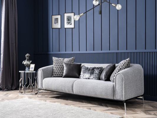 Modern Suite Sofa 3 Seat Armchair Three Seater Fabric Gray Modern Polyester
