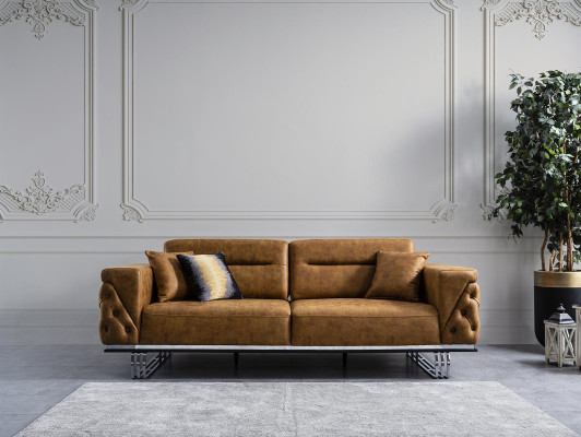 Four Seater Sofa 4 Seater Sofas Imitation leather Brown Living room Luxury