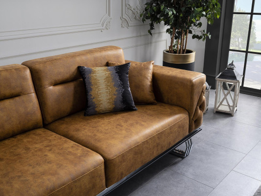Four Seater Sofa 4 Seater Sofas Imitation leather Brown Living room Luxury