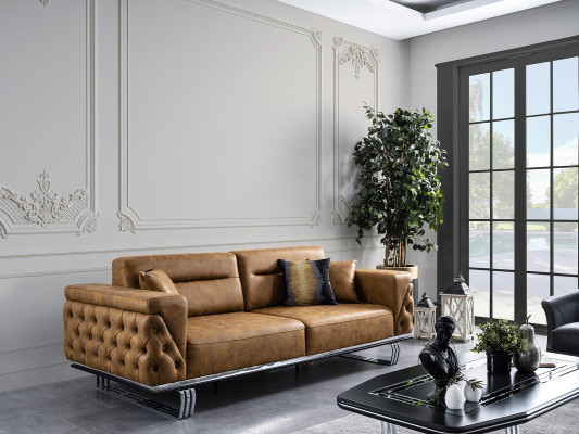 Four Seater Sofa 4 Seater Sofas Imitation leather Brown Living room Luxury