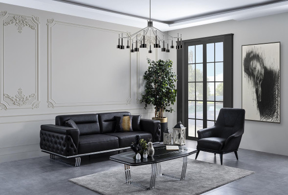 Sofa set Complete e Sofa 41 Seat Armchair Imitation leather Black Set 2pcs