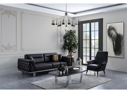 Sofa set Complete e Sofa 41 Seat Armchair Imitation leather Black Set 2pcs