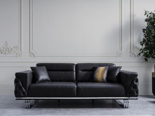 Sofa set Complete e Sofa 41 Seat Armchair Imitation leather Black Set 2pcs