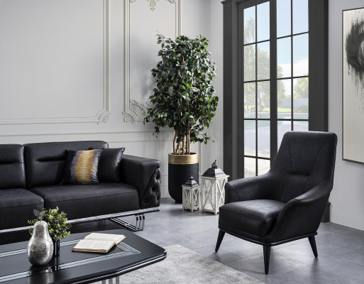 Sofa set Complete e Sofa 41 Seat Armchair Imitation leather Black Set 2pcs